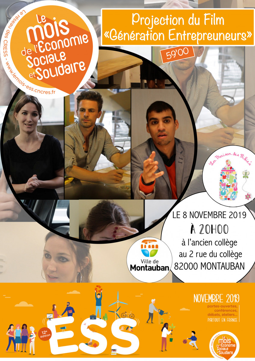 Projection à l’ancien collège de Montauban du film « Génération Entrepreneurs » pour la semaine de l’Economie sociale et solidaire.